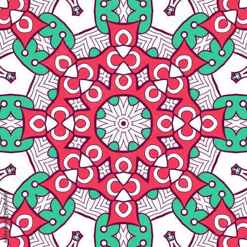 Abstract Pattern Mandala Flowers Plant Art Colorful Red Green 122