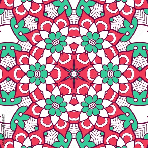 Abstract Pattern Mandala Flowers Plant Art Colorful Red Green 120