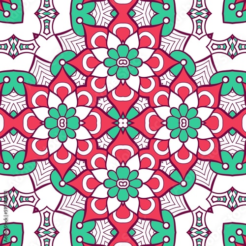 Abstract Pattern Mandala Flowers Plant Art Colorful Red Green 119
