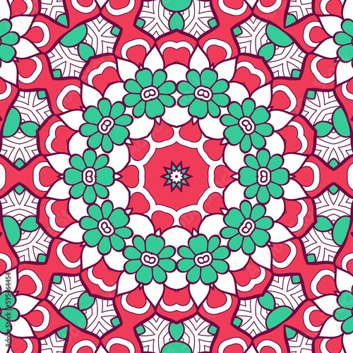Abstract Pattern Mandala Flowers Plant Art Colorful Red Green 118