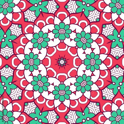 Abstract Pattern Mandala Flowers Plant Art Colorful Red Green 117