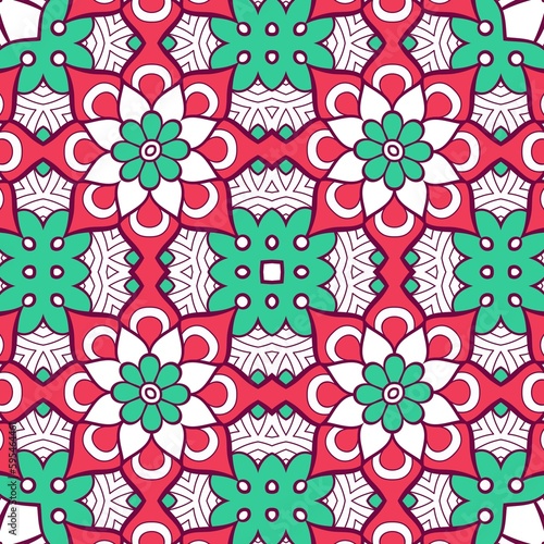 Abstract Pattern Mandala Flowers Plant Art Colorful Red Green 116