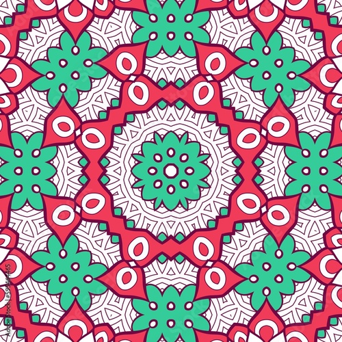 Abstract Pattern Mandala Flowers Plant Art Colorful Red Green 115