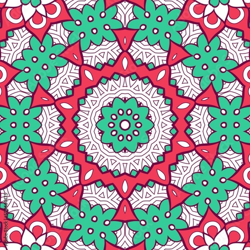 Abstract Pattern Mandala Flowers Plant Art Colorful Red Green 113