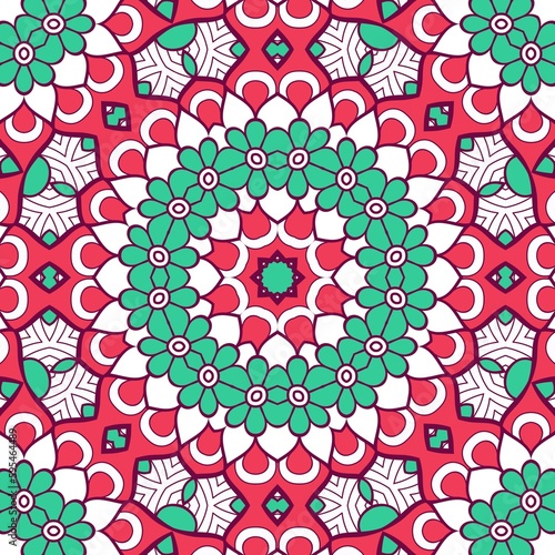 Abstract Pattern Mandala Flowers Plant Art Colorful Red Green 111