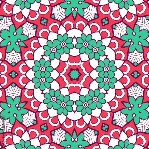 Abstract Pattern Mandala Flowers Plant Art Colorful Red Green 110