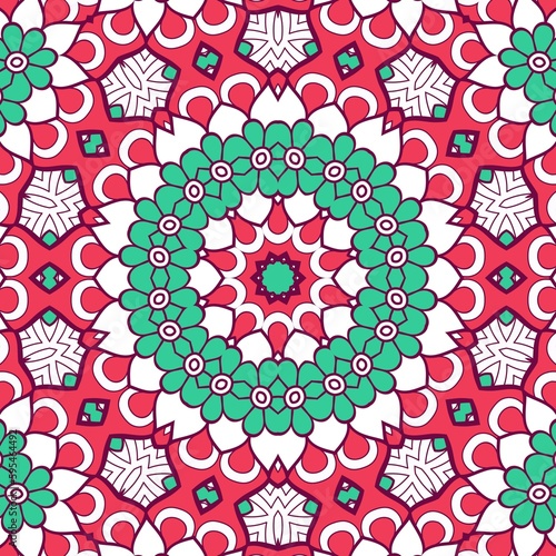 Abstract Pattern Mandala Flowers Plant Art Colorful Red Green 109