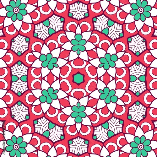 Abstract Pattern Mandala Flowers Plant Art Colorful Red Green 108