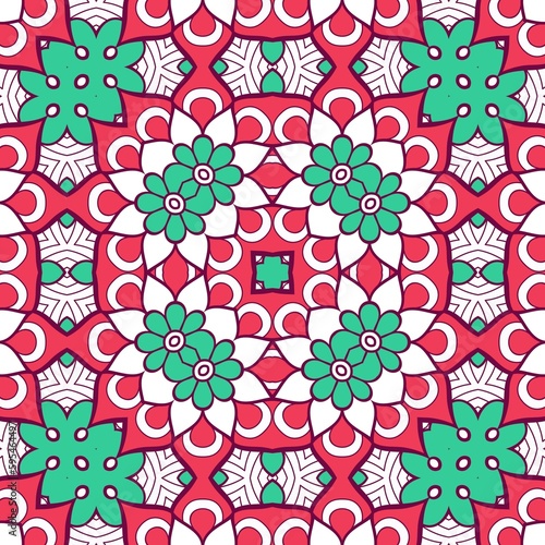 Abstract Pattern Mandala Flowers Plant Art Colorful Red Green 107