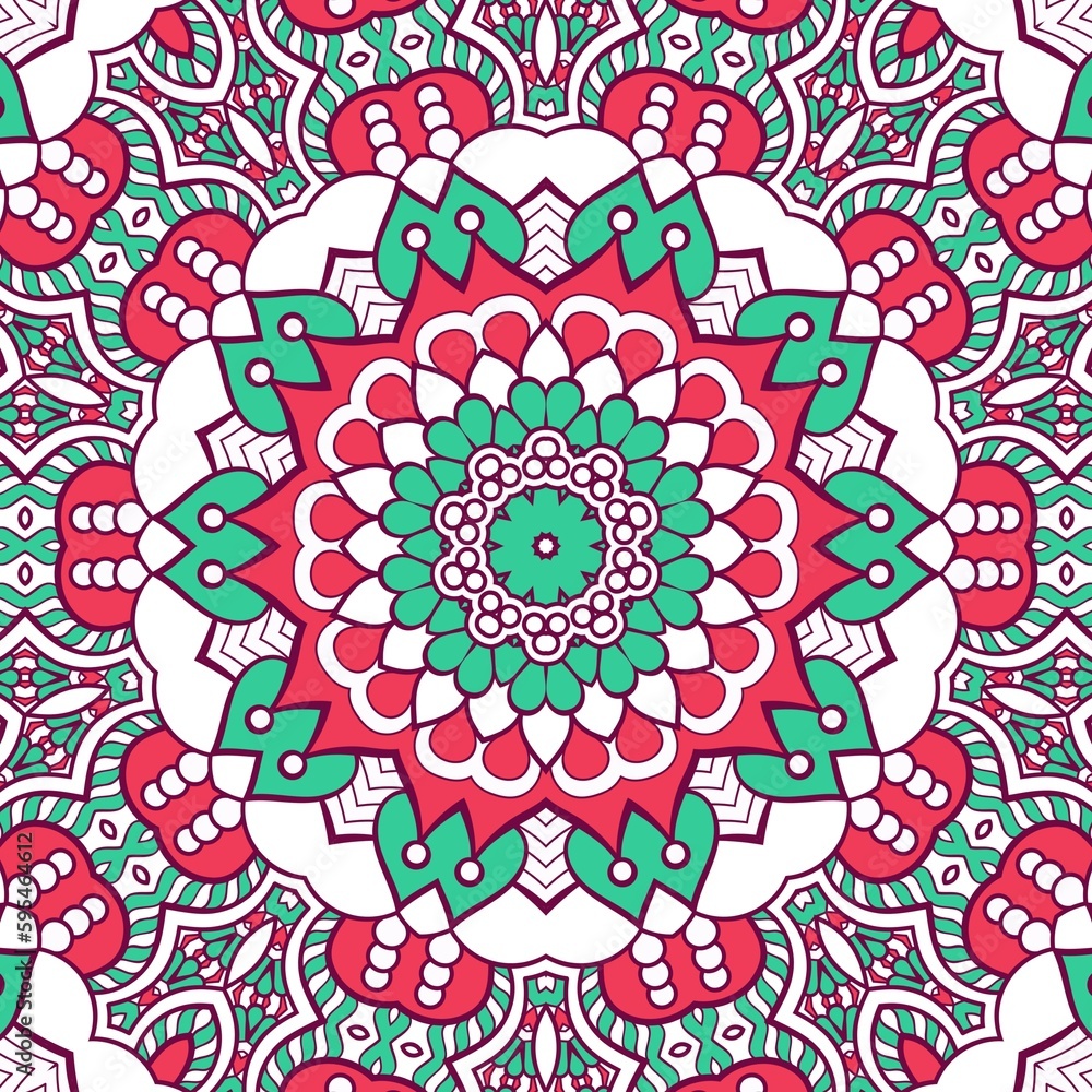 Abstract Pattern Mandala Flowers Plant Art Colorful Red Green 70