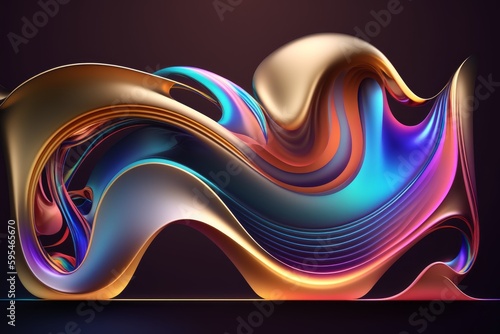 Abstract fluid iridescent holographic neon curved background, created with Generative Ai Technology
