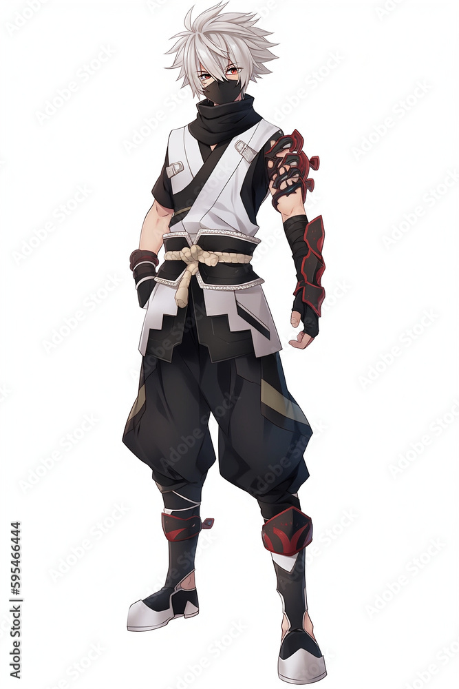 忍者の男性キャラクターの全身イラスト(AI generated image)