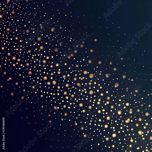 Abstract golden dynamic wavy line dotted texture ,Dark blue background with copy space with Generative AI