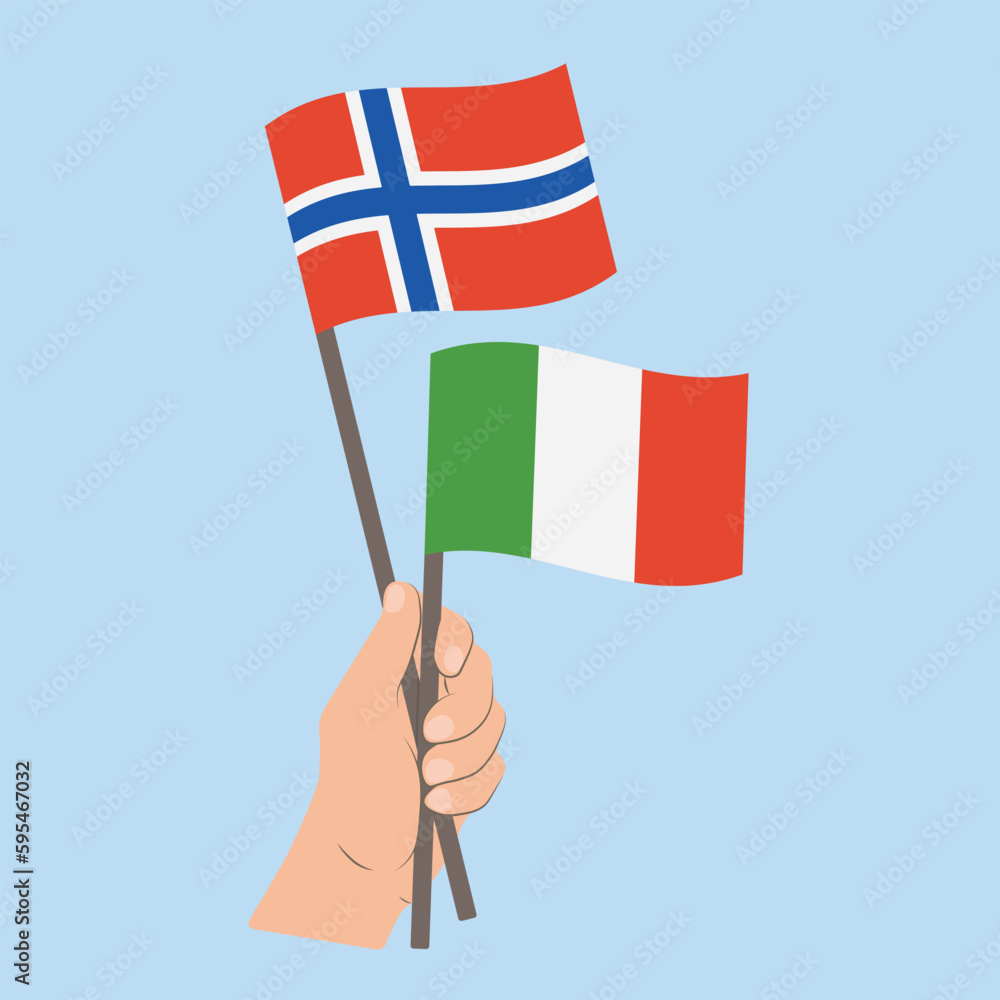 Flags of Norway and Italy, Hand Holding flags