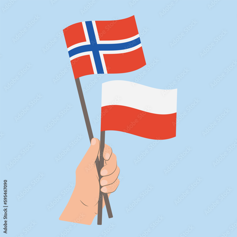 Flags of Norway and Poland, Hand Holding flags