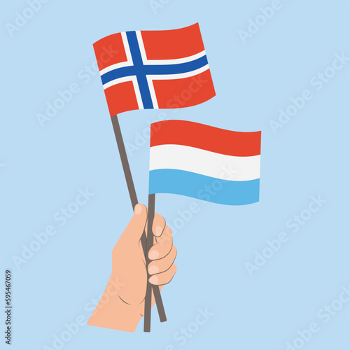 Flags of Norway and Luxembourg, Hand Holding flags