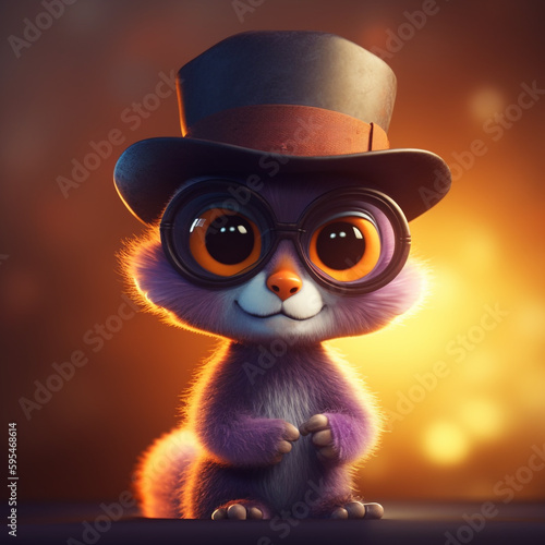 A cartoon cat with a hat and glasses
