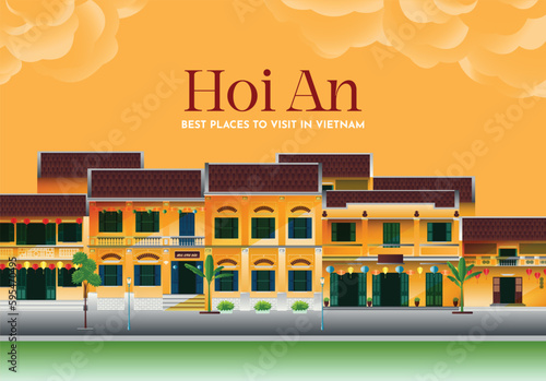 vector hoi an vietnam ancient city illustration background