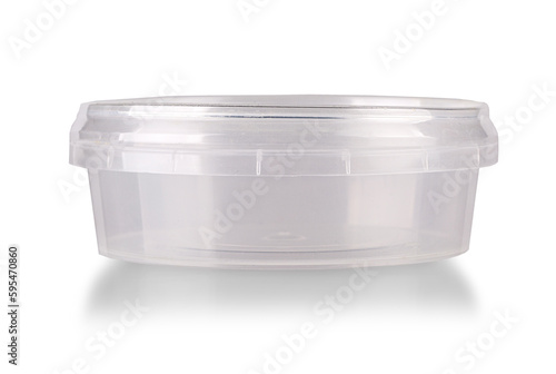 Obraz na plátně Empty closed plastic transparent food jar isolated on white with clipping path