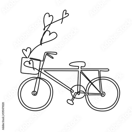 love bicycle continuous line drawing, hand drawn style drink illustration.