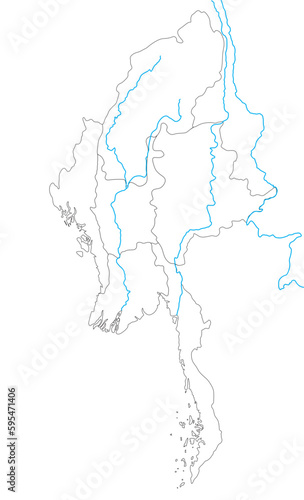 Myanmar map with rivers
