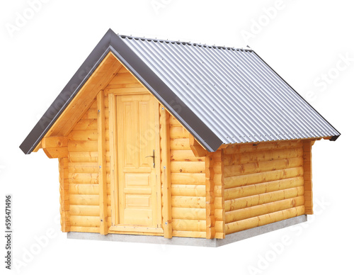 Wooden cottage log cabin chalet hut isolated on white background