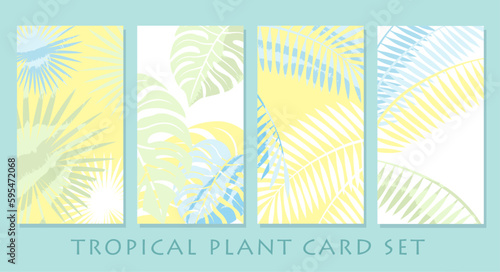Vector Pastel-Colored Tropical Plant Greeting Card Set Isolated On A Plain Background.