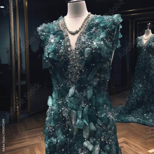 dress on mannequin green quartz IA generativa photo