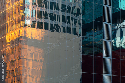 Reflections in a glass facade in downtown Chicago. photo