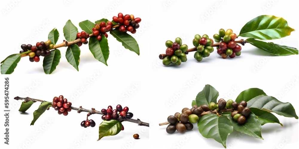 Visual representation of coffee production and harvesting White background highlights the beans