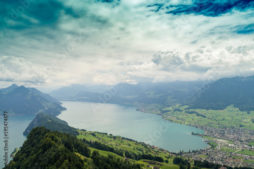 Aerial view of Lucerne lake with its Fjords, Lucern, Switzerland photo