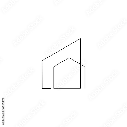 Modern house in continuous line art drawing style. Contemporary building architectural model black linear design isolated on white background. Vector illustration
