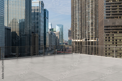 Skyscrapers Cityscape Downtown  Chicago Skyline Buildings. Beautiful Real Estate. Day time. Empty rooftop View. Success concept.