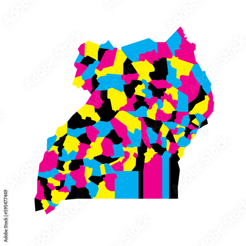 Uganda political map of administrative divisions - districts. Blank vector map in CMYK colors.