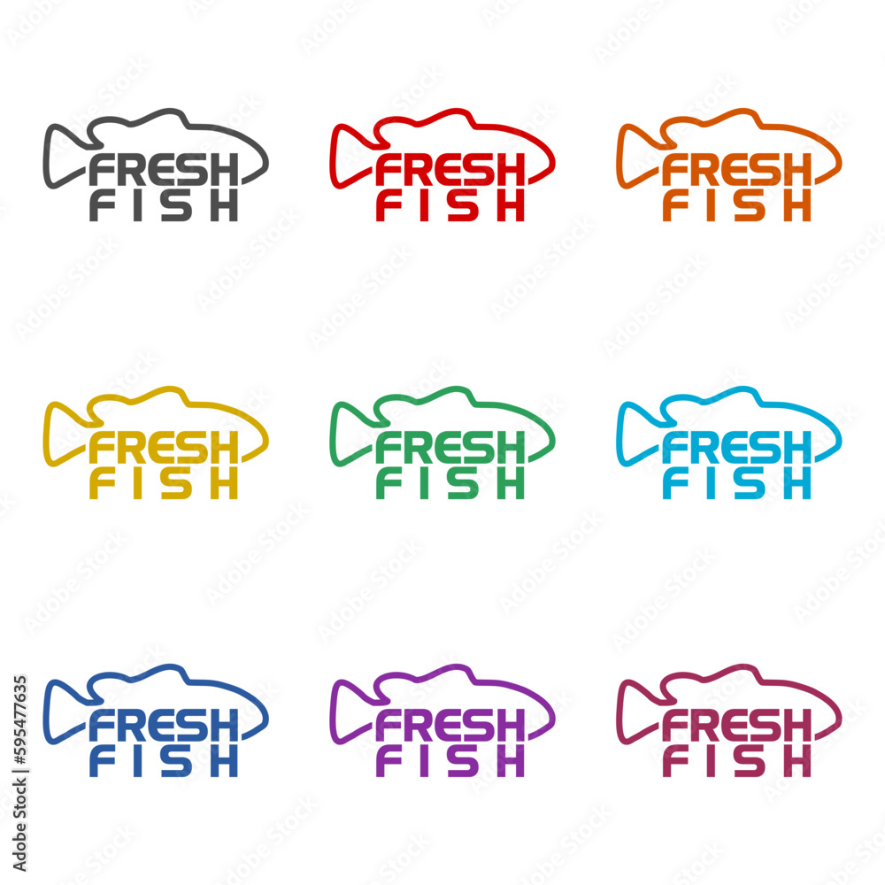 Fresh fish logo  icon isolated on white background. Set icons colorful