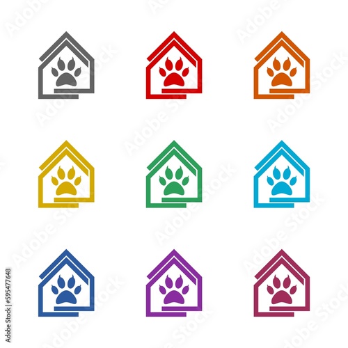 Dog pet house home logo icon isolated on white background. Set icons colorful
