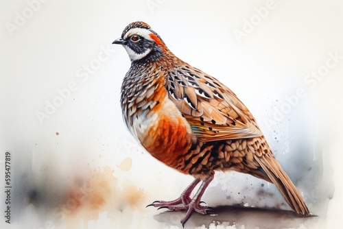 Wallpaper Mural Watercolor painting of a bird resembling a partridge or quail, standing on white background
