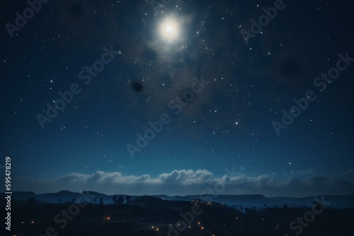 Sky illuminated with stars and moon. Generative AI
