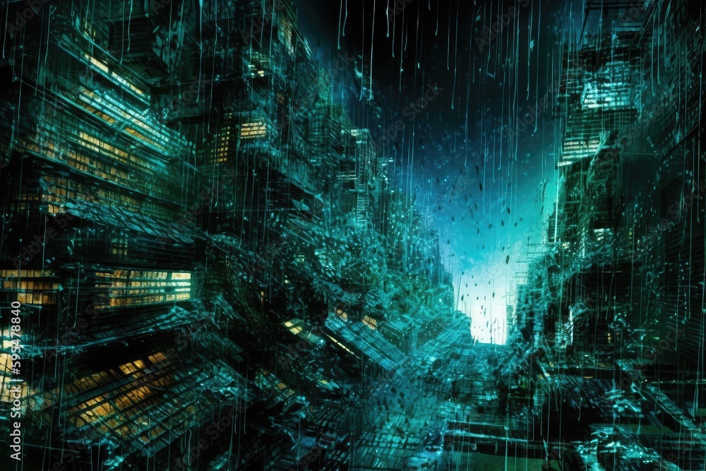 Broken Realities: The Dark World of Matrix Corruption and Digital Glitches - Generative AI 16 - obrazy, fototapety, plakaty 