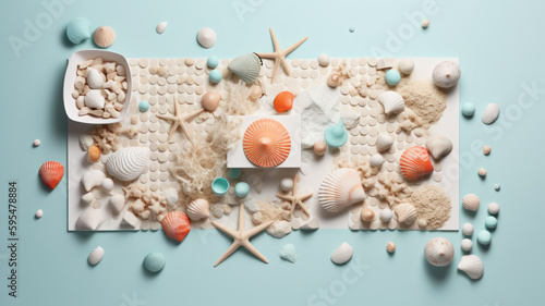 Pastel beach art with starfish and corals