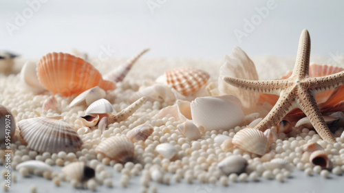 A beautiful and colorful collection of shells, beads, and starfish
