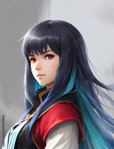Female cosplay character with blue hair generative ai