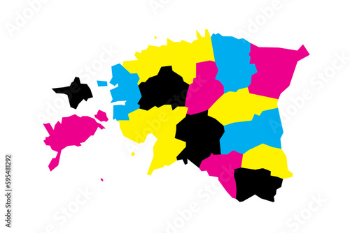 Russia political map of administrative divisions - oblasts, republics, autonomous okrugs, krais, autonomous oblast and 2 federal cities of Moscow and Saint Petersburg. Blank vector map in CMYK colors.