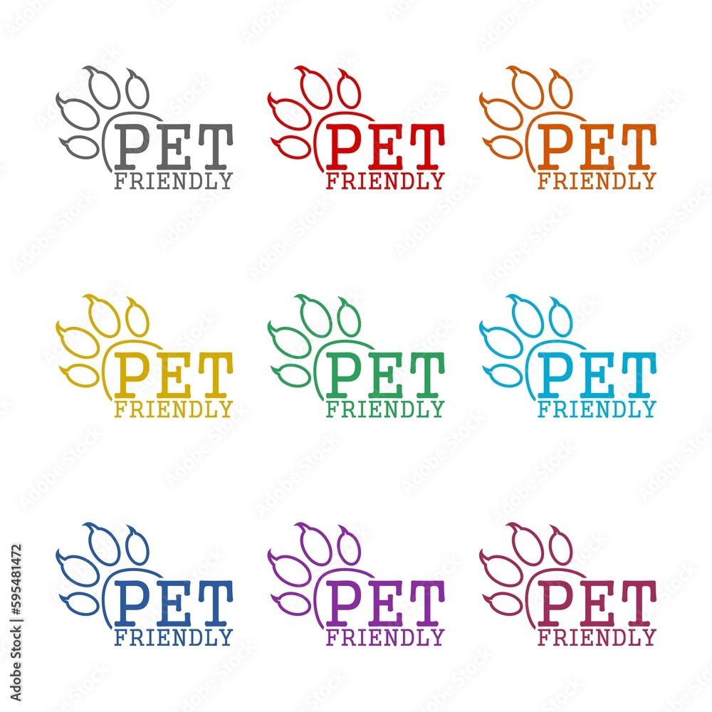 Pet friendly logo icon isolated on white background. Set icons colorful Pet friendly logo icon isolated on white background. Set icons colorful