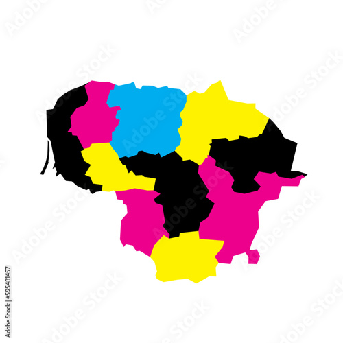 Lithuania political map of administrative divisions - counties. Blank vector map in CMYK colors.