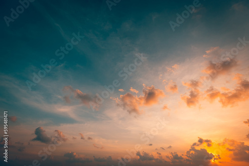 Beautiful sunset sky above clouds with dramatic light. Beautiful sunset sky. Nature sky backgrounds  majestic sunrise sundown sky background with gentle colorful clouds