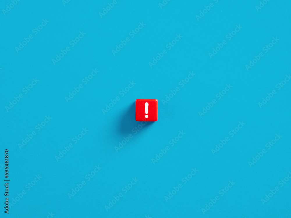 Alert, caution, danger or attention warning concepts. Red cube with exclamation mark symbol. Alert, caution, danger or attention warning concepts. Red cube with exclamation mark symbol.