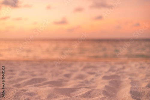 Beautiful nature closeup sand background. Tranquil beach landscape, calm sea colorful relaxing sunset sky clouds view. Natural aquatic tropical Mediterranean sundown. Inspire travel sunrise coast © icemanphotos