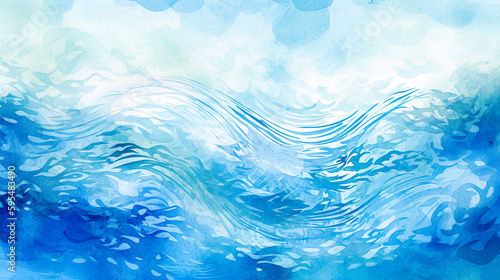 水色の波模様の水彩画背景 Generative AI