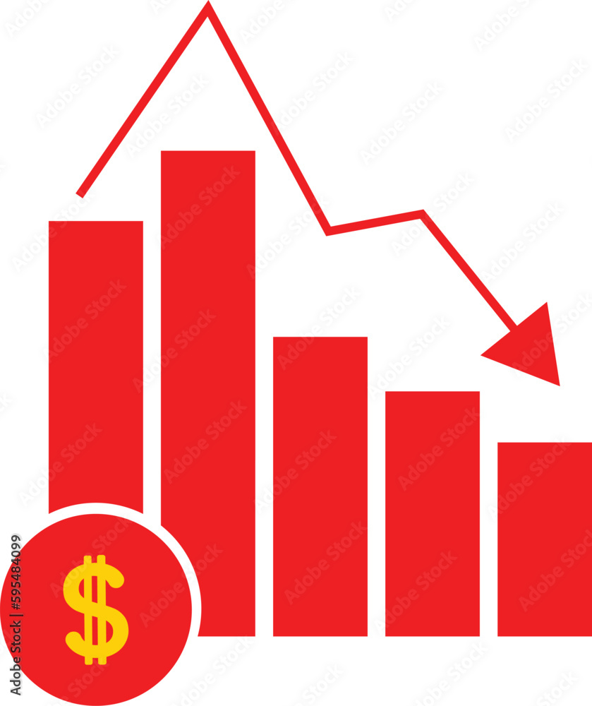 Recession icon. Symbol of stock collapse, recession and losses. Isolated vector illustration background from business collection. Recession icon. Symbol of stock collapse, recession and losses. Isolated vector illustration background from business collection.